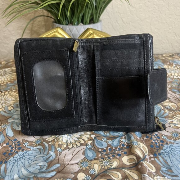 FOSSIL LONG LIVE VINTAGE BLACK DISTRESSED LEATHER WALLET Tri-fold - Picture 8 of 10